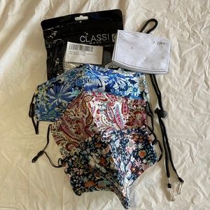 Three Pack Floral/Paisley Face Masks w/Filters and Mask Lanyard New